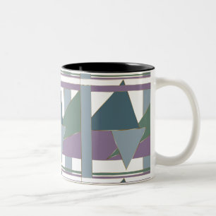 Caneca De Café Em Dois Tons Triângulo Geométrico Padrão Azul Violeta Verde