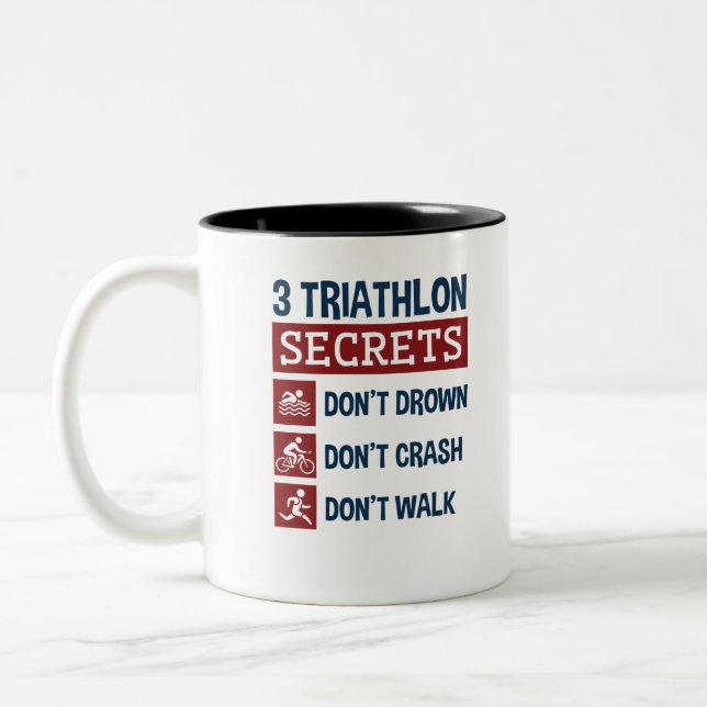 Caneca De Café Em Dois Tons Triathlon Engraçado 3 Segredos Não Afogam Passeata (Esquerda)