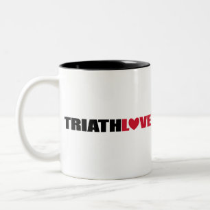 Caneca De Café Em Dois Tons Triathlon Love para nadadores, ciclistas e corredo