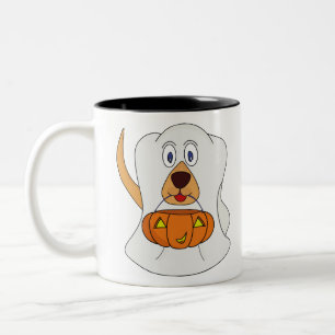 Caneca De Café Em Dois Tons Trick ou Treine o Cachorro Fantasma de Halloween