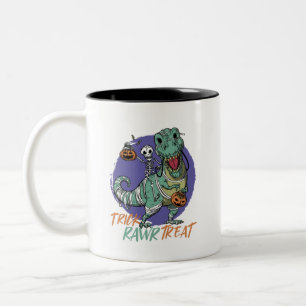 Caneca De Café Em Dois Tons Trick Rawr Treat T Rex Dinossaur Mummy Halloween