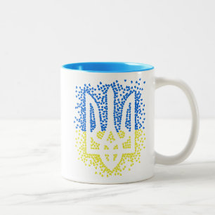 Caneca De Café Em Dois Tons Tridente de emblem ucraniano trizub espalhando cor