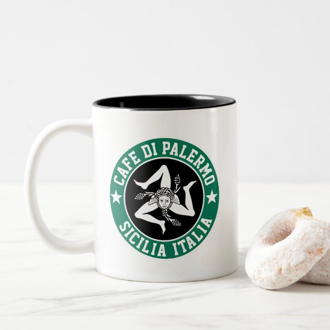 Caneca De Café Em Dois Tons Trinacria Siciliana Seu Texto (Com Donut)