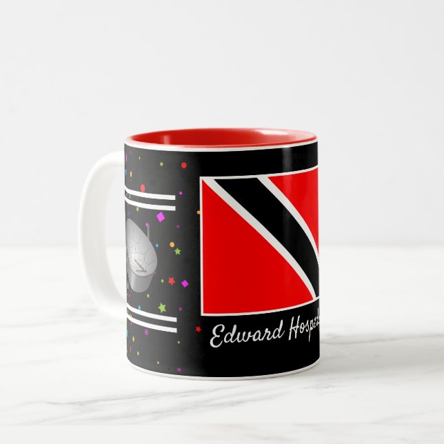 Caneca De Café Em Dois Tons Trinidad e Tobago Flag & Steelpan (Seu Nome) (Frente Esquerda)