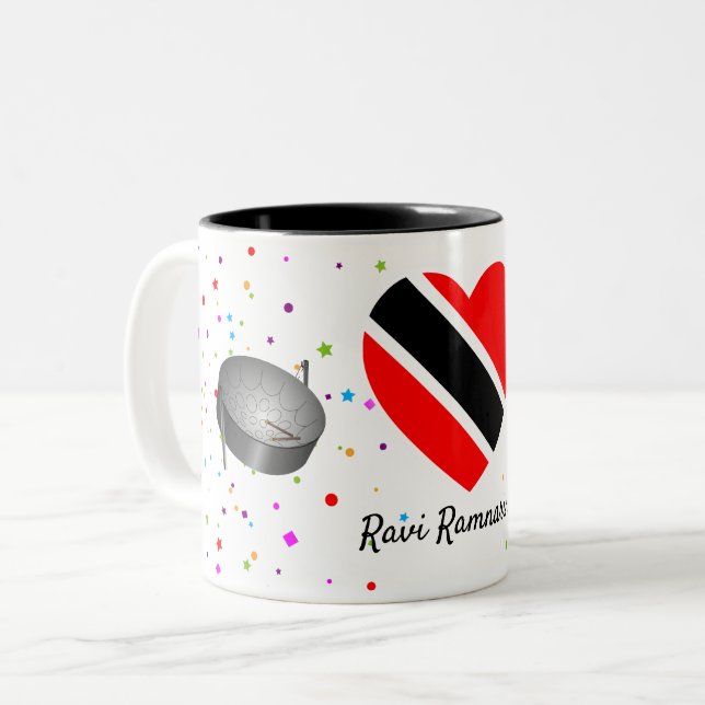 Caneca De Café Em Dois Tons Trinidad e Tobago Flag & Steelpan (Seu Nome) (Frente Esquerda)