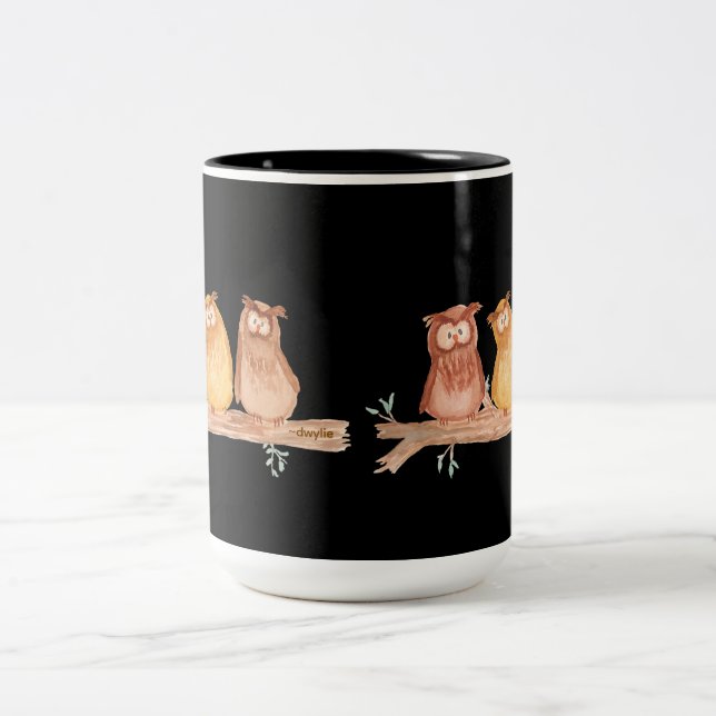 Caneca De Café Em Dois Tons Trio de Corujas (Centro)