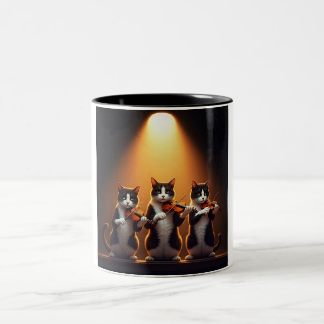 Caneca De Café Em Dois Tons Trio de Músicos Felinos Café Mug (Centro)