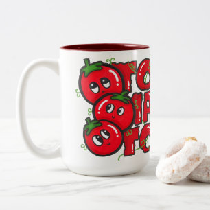 Caneca De Café Em Dois Tons Trio de Pilha de Letras de Tomate Desenhado à Mão