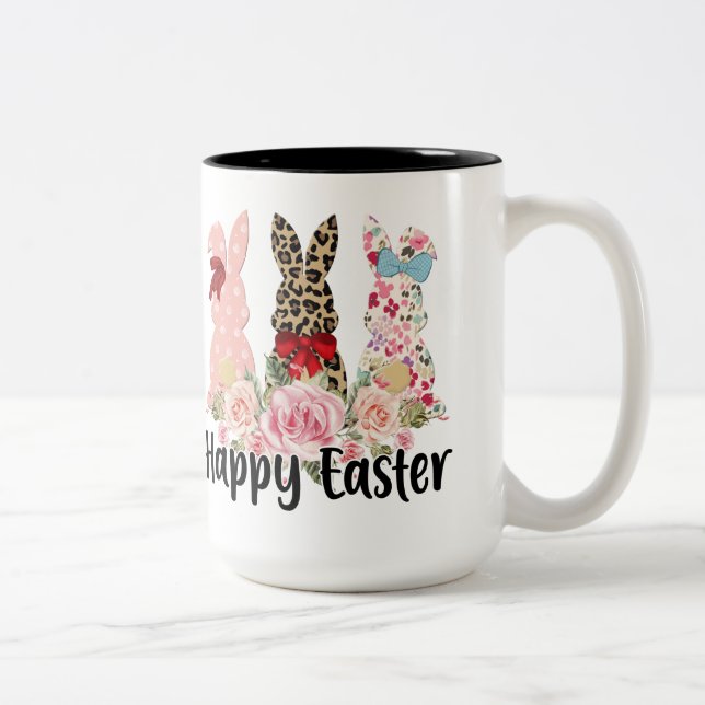 Caneca De Café Em Dois Tons Trio Whimsical de Bunnies Mug na Páscoa (Direita)