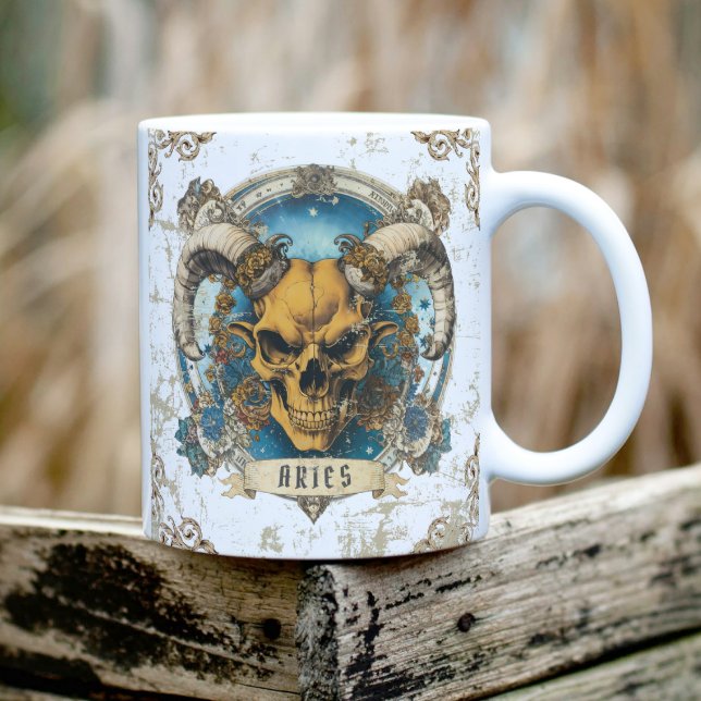 Caneca De Café Em Dois Tons Tripulação Retroativa Personalizada Grunge Zodiac  (Vintage Retro Grunge Aries Mug)