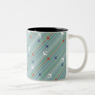 Caneca De Café Em Dois Tons Troço de padrão do avião