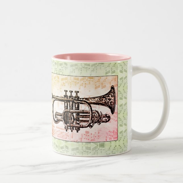 Caneca De Café Em Dois Tons Trompetes E Notas De Música (Direita)