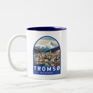 Caneca De Café Em Dois Tons Tromso Norway Viagem Art Vintage