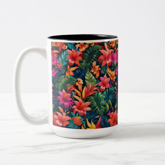 Caneca De Café Em Dois Tons Tropical Floral (Esquerda)