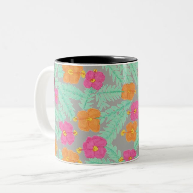 Caneca De Café Em Dois Tons Tropical Selva Floral Mug (Frente Esquerda)