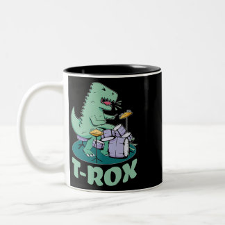 Caneca De Café Em Dois Tons TROX Rocking Tyrannosaurus Drum Dinossaur Funny TR