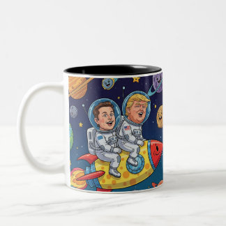Caneca De Café Em Dois Tons Trump & Elon Space Adventure, Cosmic Journey