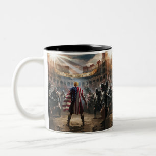 Caneca De Café Em Dois Tons Trump representado como um gladiador em um antigo 