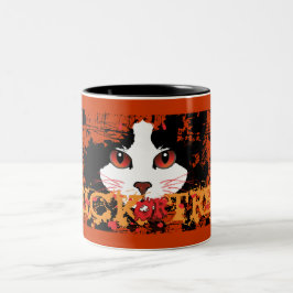 Caneca De Café Em Dois Tons Truque de Gato Negro ou Tratar