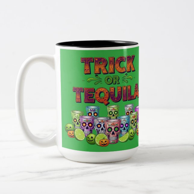 Caneca De Café Em Dois Tons Truque ou tee tequila (Esquerda)