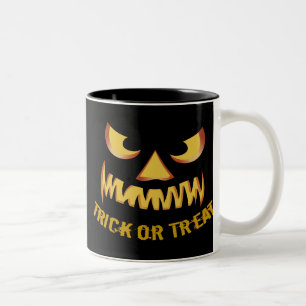 Caneca De Café Em Dois Tons Truque ou Tratar com a Cara de Pumpkin