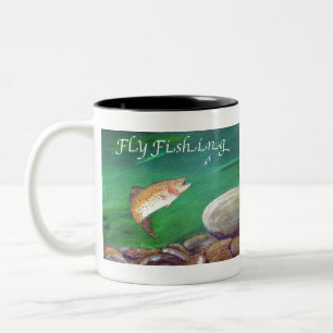 Caneca De Café Em Dois Tons Truta De Pesca De Voo Salmão/Truta Arco-Íris Prese
