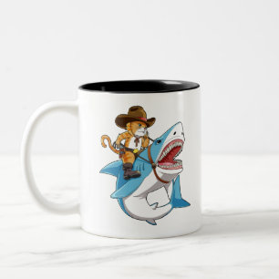Caneca De Café Em Dois Tons Tubarão Andando De Gato