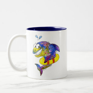 Caneca De Café Em Dois Tons Tubarão-branco-branco-corante no chão