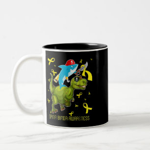 Caneca De Café Em Dois Tons Tubarão-consciência Spina Bifida e dinossauro