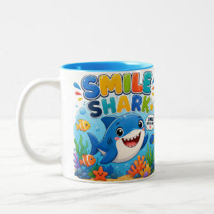 Caneca De Café Em Dois Tons Tubarão Sorridente Desenho de Tubarão de Desenho