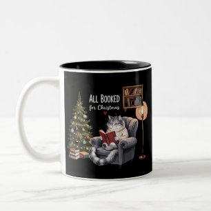 Caneca De Café Em Dois Tons Tudo marcado para natal Booky Cat Winter Readin