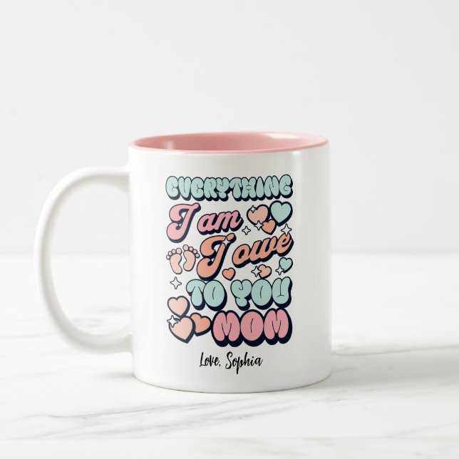 Caneca De Café Em Dois Tons Tudo o que Sou Devo a Você Mãe (Esquerda)