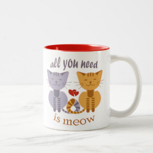 Caneca De Café Em Dois Tons Tudo o que você precisa é gato de São Valentim mia