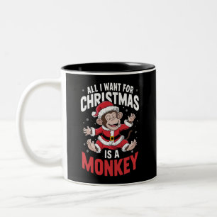 Caneca De Café Em Dois Tons Tudo que quero no Natal é um macaco no Natal