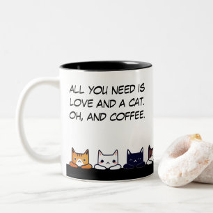 Caneca De Café Em Dois Tons "Tudo que você precisa é amor e um gato..." gato e