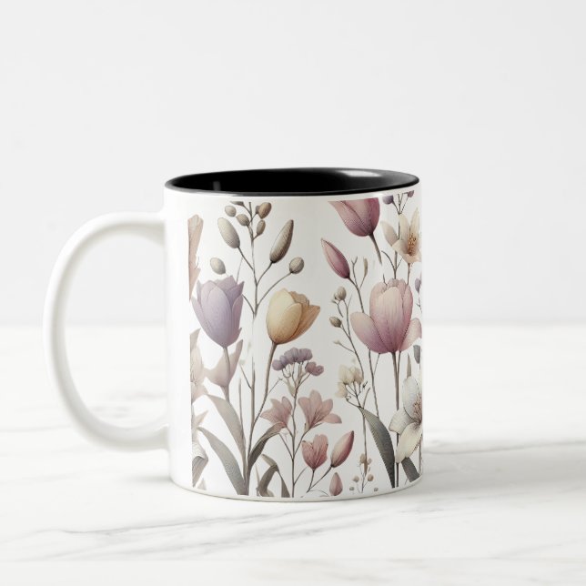 Caneca De Café Em Dois Tons Tulip e Lily Soft Padrão Floral (Esquerda)
