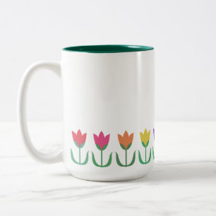 Caneca De Café Em Dois Tons Tulipas Coloridas do Arco-Íris, Flores de primave
