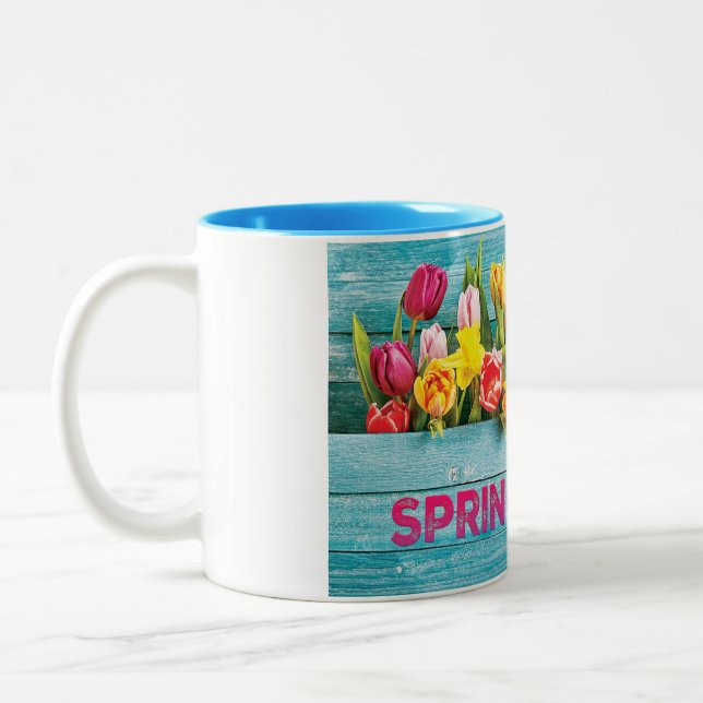 Caneca De Café Em Dois Tons Tulipas da Primavera (Esquerda)