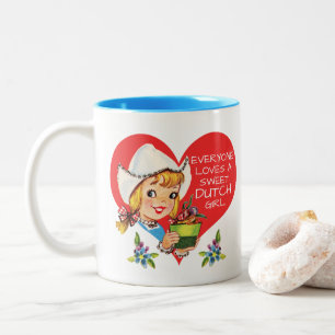 Caneca De Café Em Dois Tons Tulipas holandesas doces Meisje do vintage da