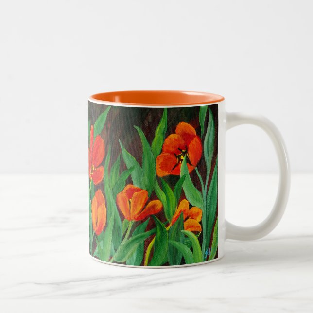 Caneca De Café Em Dois Tons Tulipas Vermelhas (Direita)