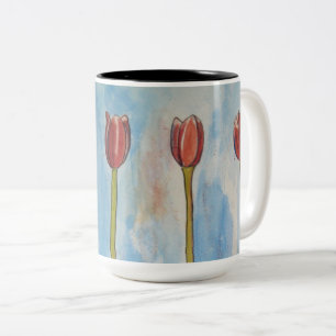 Caneca De Café Em Dois Tons Tulips Watercolor Mug De Café De Dois Tons