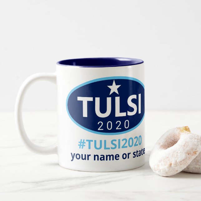 Caneca De Café Em Dois Tons Tulsi 2020 políticos originais da campanha de (Com Donut)