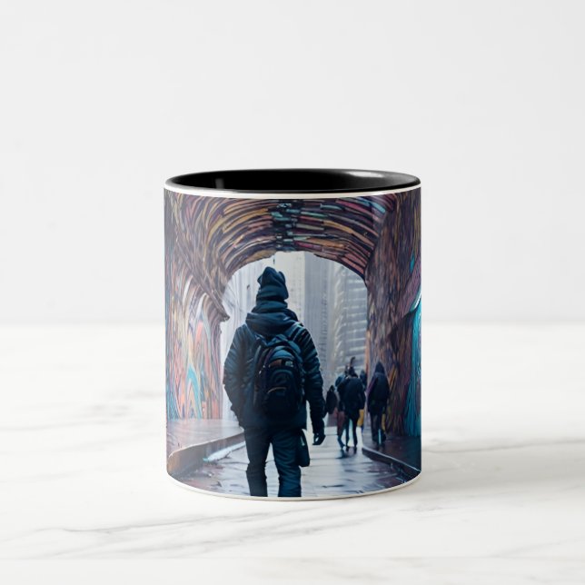 Caneca De Café Em Dois Tons Túnel De grafite De Arte (Centro)