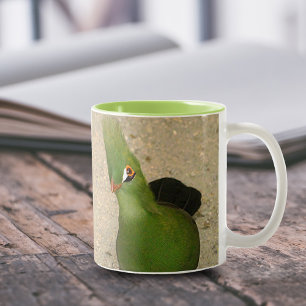 Caneca De Café Em Dois Tons Turaco-da-guiné Engraçado Curioso Pássaro Verde