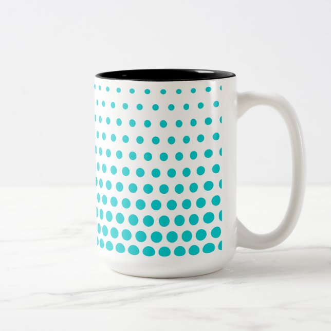 Caneca De Café Em Dois Tons Turquesa Bolinhas Moderna Branco (Direita)