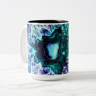 Caneca De Café Em Dois Tons Turquesa gelada bonito e cristal roxo de Geode