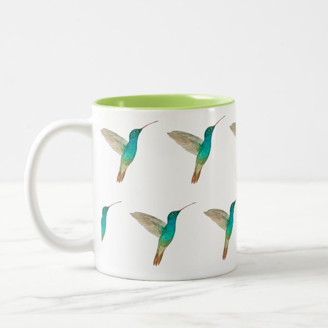 Caneca De Café Em Dois Tons Turquesa Padrão de Hummingbird (Esquerda)