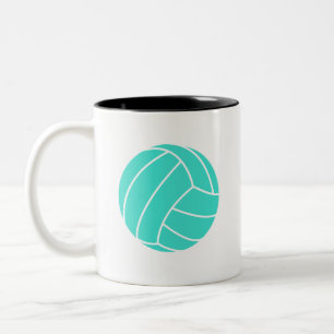 Caneca De Café Em Dois Tons Turquesa; Voleibol do verde azul