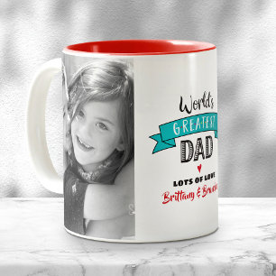 Caneca De Café Em Dois Tons Turquoise World's Greatest Pai 2 Photo Bold Modern