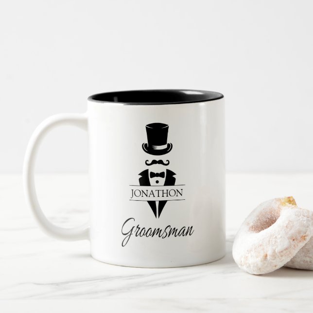 Caneca De Café Em Dois Tons Tuxedo Top Hat do Nome do padrinho de casamento (Com Donut)